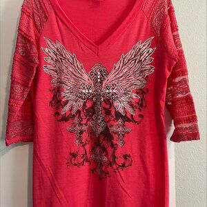 Angel & Diamonds top with rhinestone cross design.